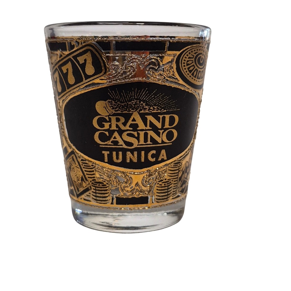 Grand‎ Casino Tunica Shot Glass Black 22k Gold Gambling Souvenir Mississippi